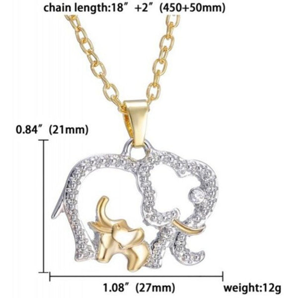 Mother's Day Gift Creative Necklace 18K Gold Cute Animal Double Elephant Pendant Goldsize One Size Color Silver