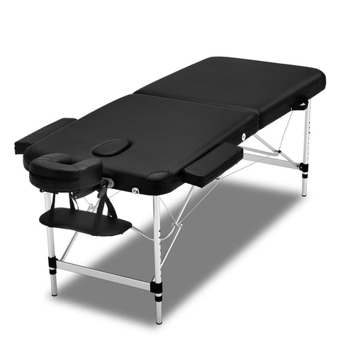 Zenses 2 Fold Portable Aluminium Massage Table Bed Beauty Therapy Black 55Cm