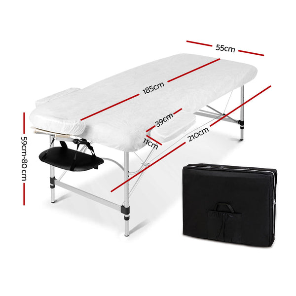 Zenses 2 Fold Portable Aluminium Massage Table Bed Beauty Therapy Black 55Cm