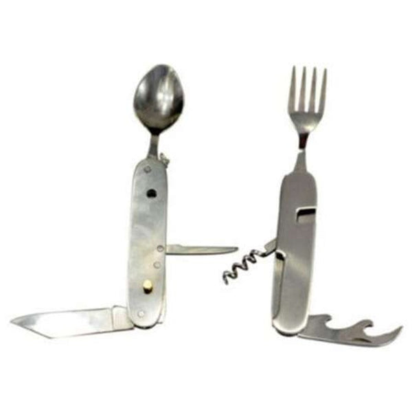 5-In-1 Stainless Steel Portable Picnic Camp Spoon Fork Tableware Knife Bottle Can Opener
