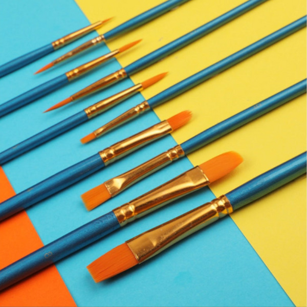 10Pcs Gouache Round Shape Pointed Nylon Hair Watercolor Line Drawing Pen Brush