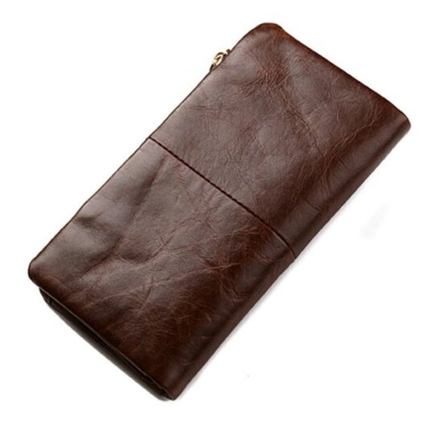 Multifunctional Zipper Mobile Phone Change Bag Leather Long Men's Wallet Deep Coffee 1Pc