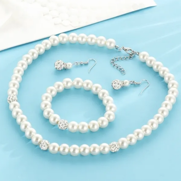 Necklaces Personalized Pearl Clavicle Silver Plated Faux Earring Bracelet Jewellery Set P000034