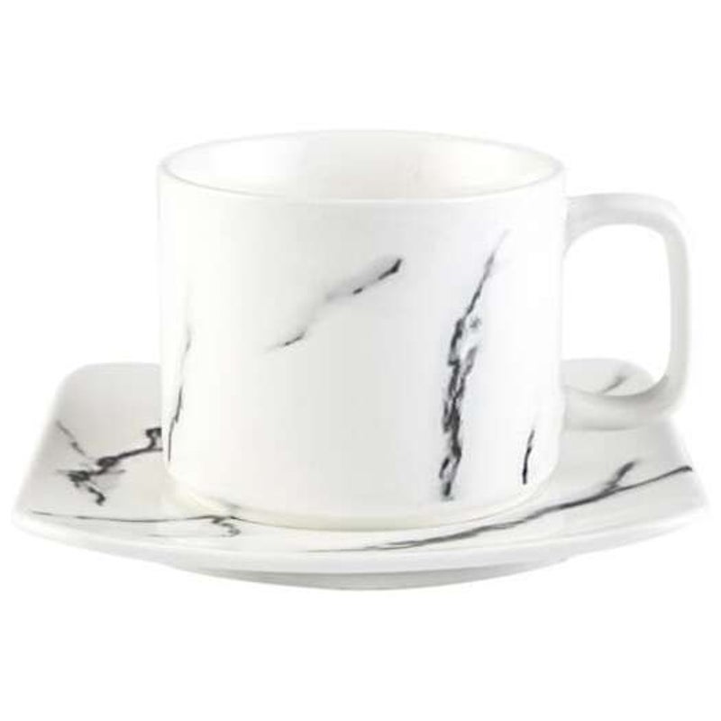 Northern Europe Ceramics Marbling Afternoon Tea Coffee Cup And Saucer White L