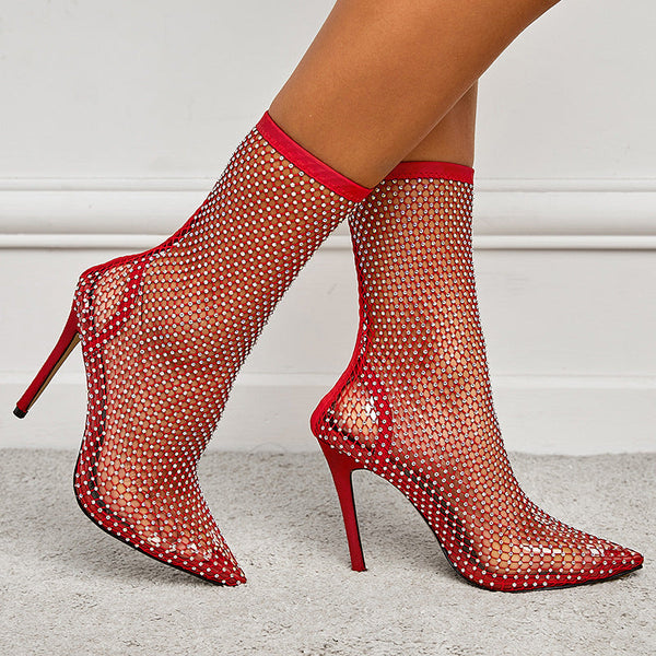 Women's Boots Pointed-Toe Stiletto Hollow Mesh