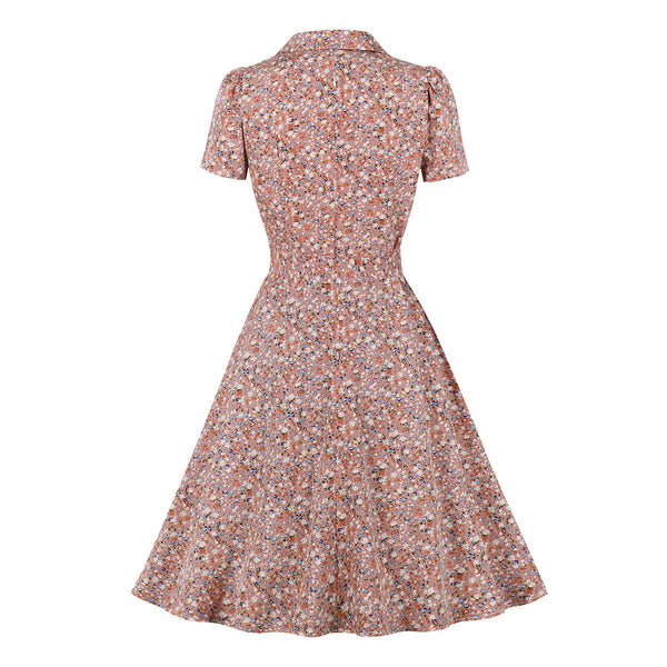 Small Floral Print Short Sleeve Large Swing Dress