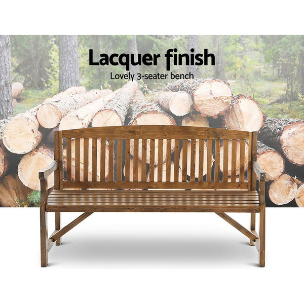 Gardeon Wooden Garden Bench Chair Natural Outdoor Furniture Dcor Patio Deck 3 Seater