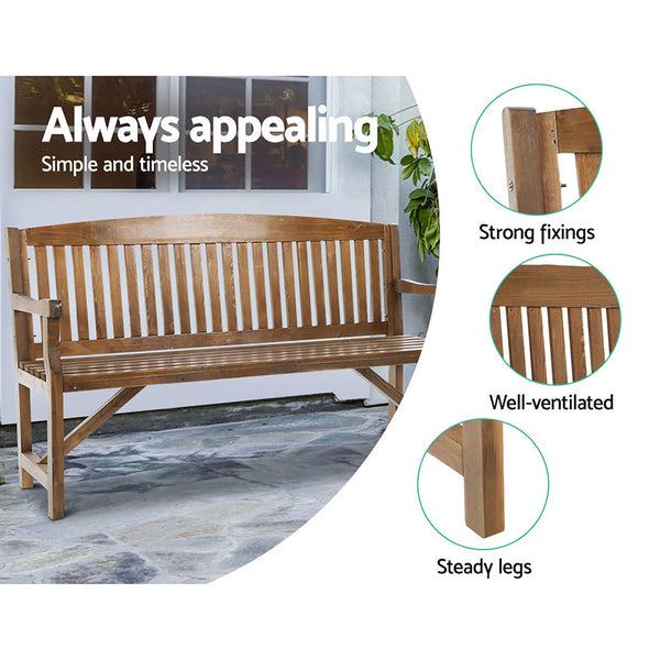 Gardeon Wooden Garden Bench Chair Natural Outdoor Furniture Dcor Patio Deck 3 Seater