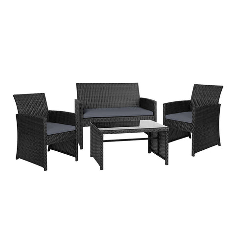 Gardeon Set Of 4 Outdoor Lounge Setting Rattan Patio Wicker Dining Black