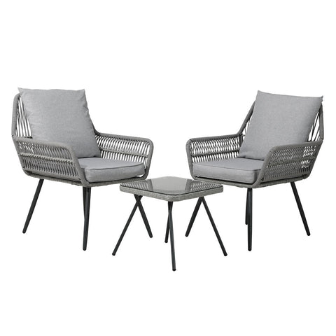 Gardeon Outdoor Furniture 3-Piece Lounge Setting Chairs Table Bistro Patio