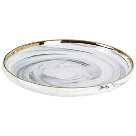 Originality Golden Edge Marbling Ceramics Dinner Plate Household Tray Silk White