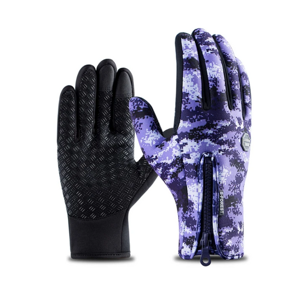 Outdoor Camouflage Sports Touch Screen Ski Gloves Full Finger Zipper Purple