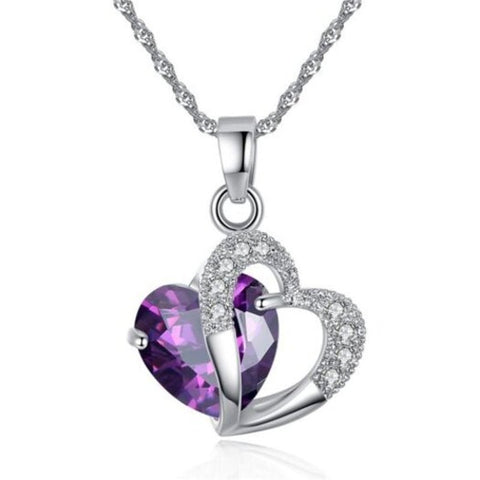 Peach Heart Drilling Pendant Water Chain Crystal Necklace Purple