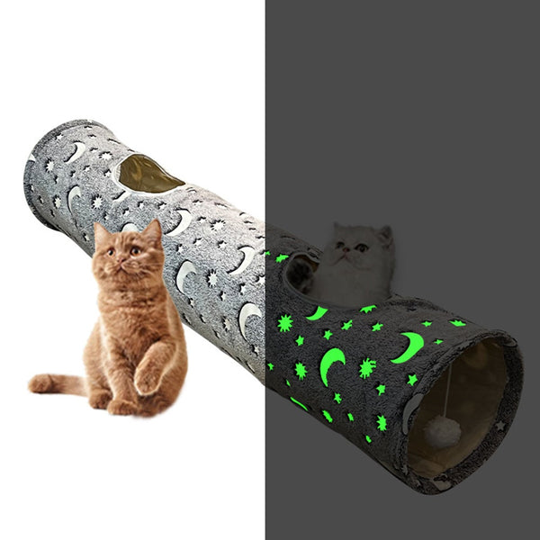 Pet Cat Tunnel Toy With Plush Ball Collapsible Self-Luminous Photoluminescence For Small Animals Pets
