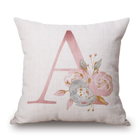 Pink Letter Flowers Pretty Cushion Cover