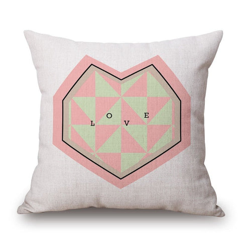 Pink Love On Colourmatching Cotton Linen Pillow Cover
