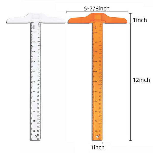 Plastic T Square Metric Ruler Cm Inch Double Side Scale Shaped Measuring Tool