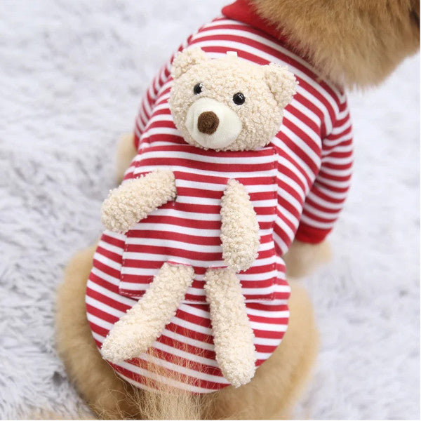Pocket Bear Dog Hoodies Winter Warm Fluffy Clothing Sweatshirt Small Cat Puppy Costume