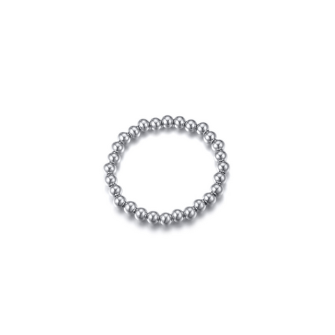 Polished Finish Stainless Steel Beads Stretch Bracelet Bangle Silver