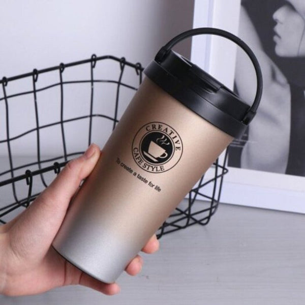Portable Coffee Mugs For Large Capacity Stainless Steel Water Cup Couple Teacup 500Ml White