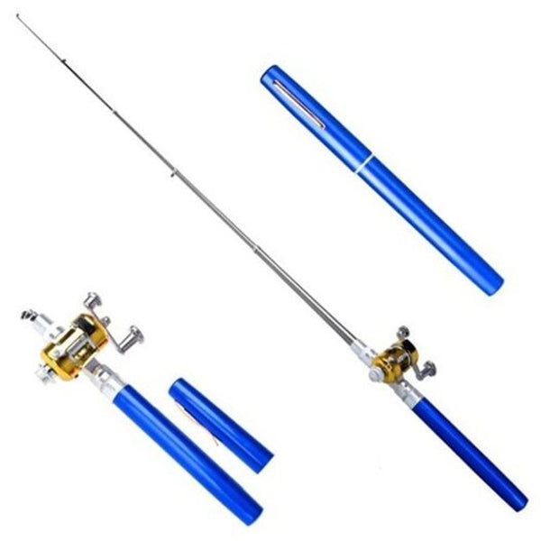 Portable Pen Type Pocket Flexible Fishing Rod With Drum Reel Silver