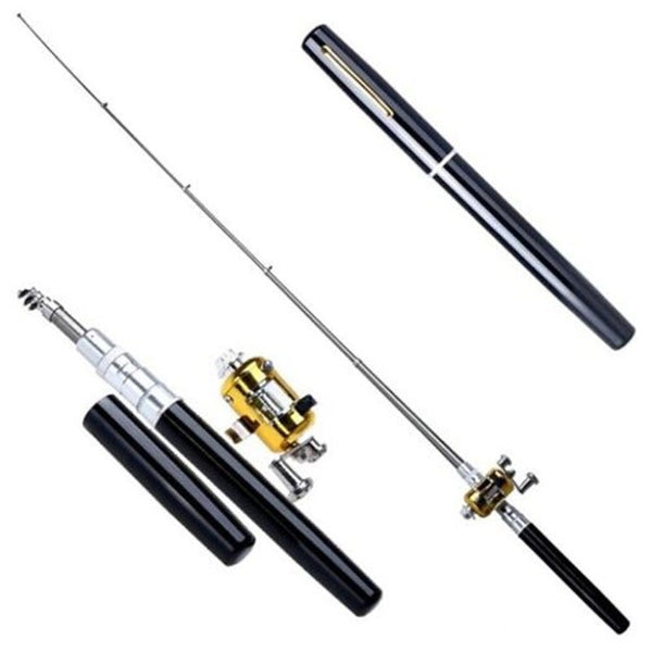 Portable Pen Type Pocket Flexible Fishing Rod With Drum Reel Silver