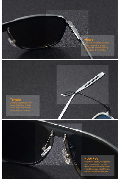Aluminium Frame Black Polarized Sunglasses For Men Eye Protection