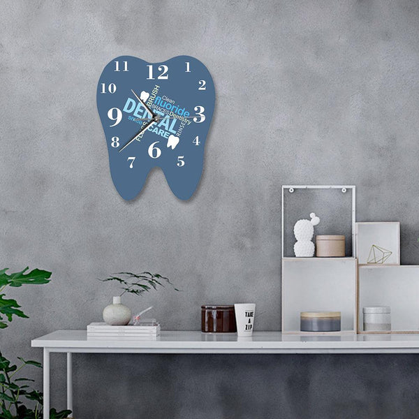 Tooth Shaped Dentist Word Art Wall Clock Decor