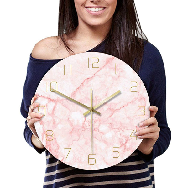 Pretty Pink Marble Print Round Wall Clock Nordic Home Decor