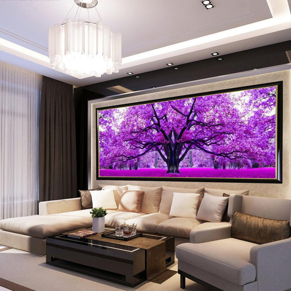 5D Diy Diamond Painting Cross Stitch Purple Cherry Tree Embroidery Home Decor