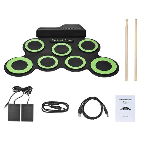 Portable Electronic Digital Drum Kit Usb 7 Pads Roll Up Silicone Set