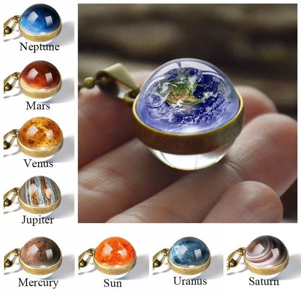 Glass Ball Planet Pendant Necklace Solar System Astronomy Jewellery