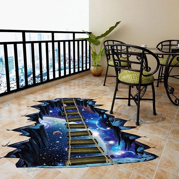 3D Floor Sticker Galaxy Cosmic Space Sky Volcano Bridge Exciting Home Decor