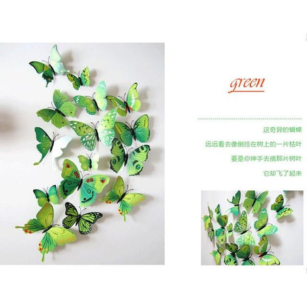12 Pcs / Set Rainbow Colourful 3D Pvc Butterfly Wall Sticker Kawaii Home Decor