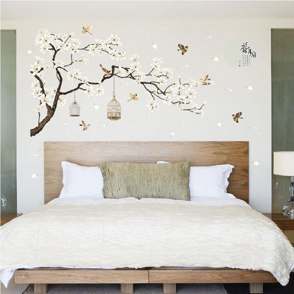 187 X 128Cm Big Size Tree Wall Stickers Birds Flower Bedroom Home Decor