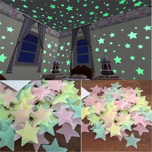 50Pcs 3D Stars Glow In The Dark Wall Stickers Luminous Fluorescent Home Decor