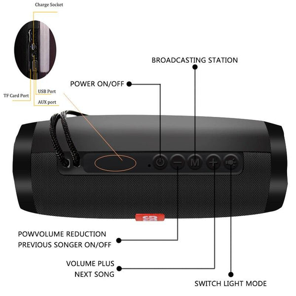 Portable Bluetooth Column Wireless Speaker Fm Radio With Led Light