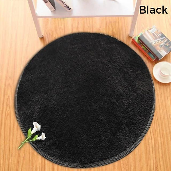 Black Fluffy Faux Fur Round Rug Kids Room Plush Shaggy Rugs
