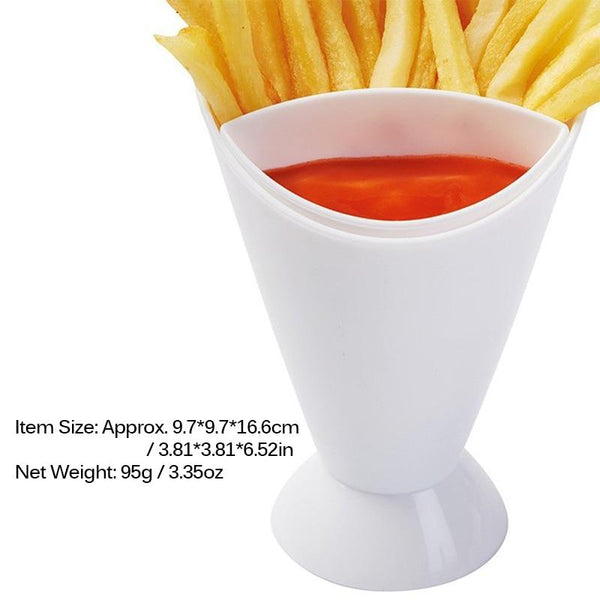 French Fries And Dipping Sauce White Plastic Cup Food Holder