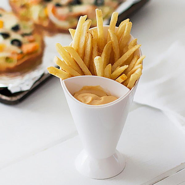 French Fries And Dipping Sauce White Plastic Cup Food Holder