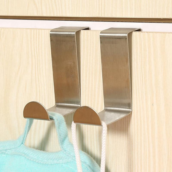 2Pcs Home Storage Stainless Steel Self Hanging Over Cabinet Door Hooks
