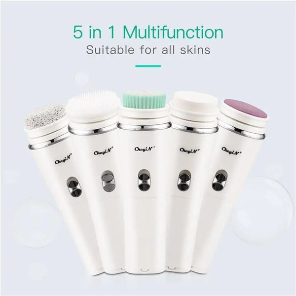 Professional 5 In 1 Facial Cleansing Brush Electric Wash Cleaner Wet / Dry Massage Pore Deep Cleaning Dead Skin Exfoliating