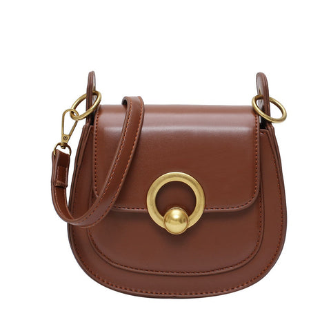 Pu Leather Saddle Fashion Shoulder Simple Bag Lady Solid Colour Handbags