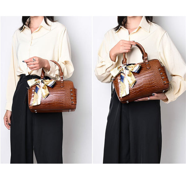 Pu Leather Women Messenger Bags Crocodile Crossbody Shoulder For Designer High Quality Ladies Handbags