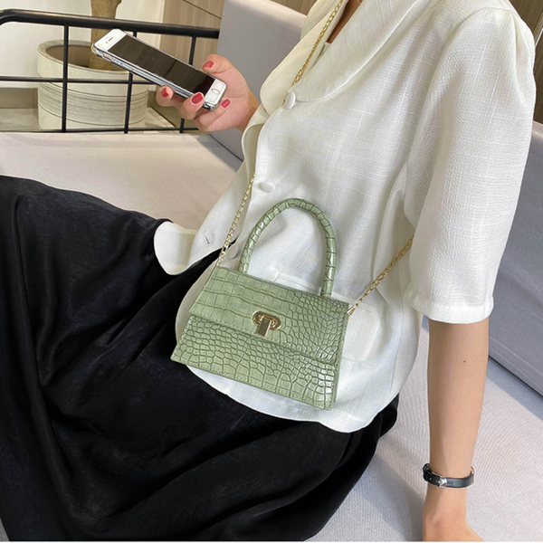 Casual Pu Leather Crossbody Handbag Women Solid Color Chain Tote Purse Lady Flap Small Shoulder Top Handle Bag