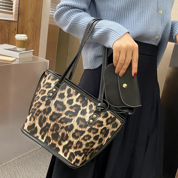 Pu Leather Leopard Printed Crossbody Shoulder Bag Handbag Simple Totes