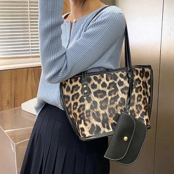 Pu Leather Leopard Printed Crossbody Shoulder Bag Handbag Simple Totes