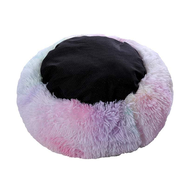 Pet Beds Warm Soft Nest Rainbow Donut Calming Comfy Dog