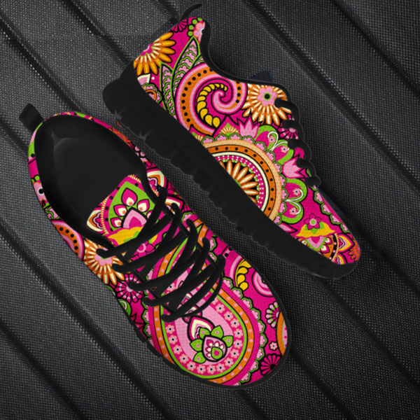 Rainbow Bohemia Mandala Flower Print Boho Casual Lace Up Sneakers For Women
