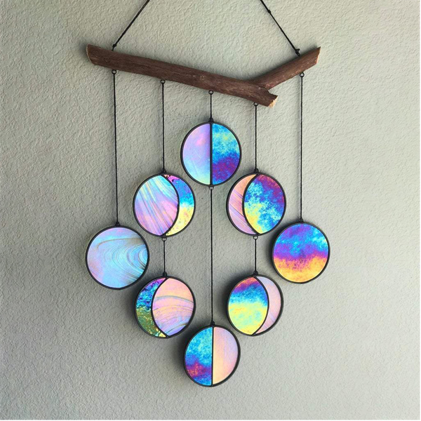Rainbow Moon Phase Coloured Glass Wall Hanging